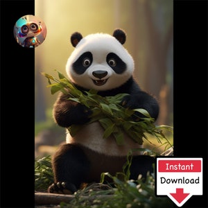 Cute Panda Cartoon Eating Bamboo #08 : Digital Download for Printing on Canvas or Posters