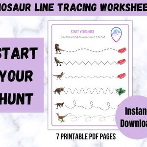 Hoja de trabajo de trazado de líneas para practicar la escritura con el tema del trazado de dinosaurios. Trazado para niños. Trazado para hojas de trabajo