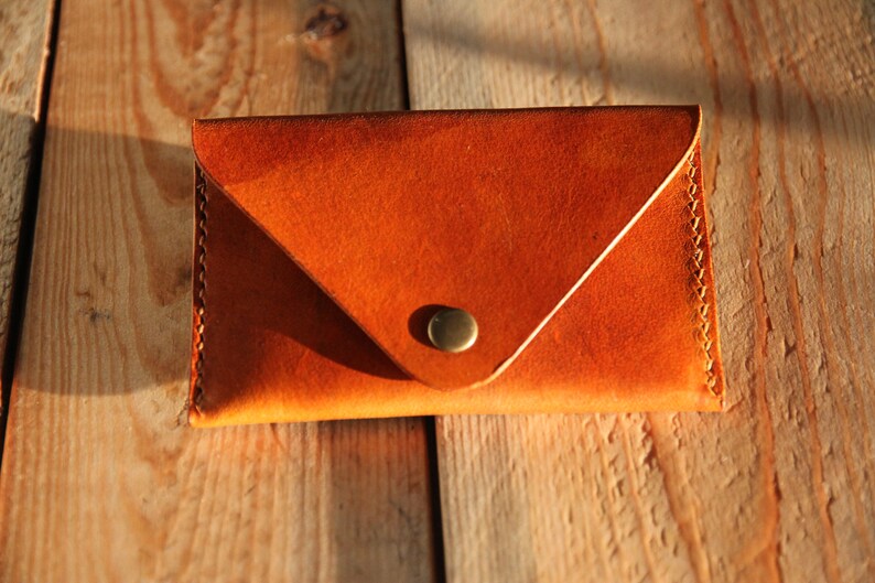 SSPX Emblem Leather Envelope Card Holder Traditional Brown Easy Close