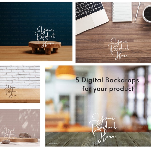 5 Stock photo bundle background Backdrop mockup Digital background Product background photo natural wood white brick Background 3D image