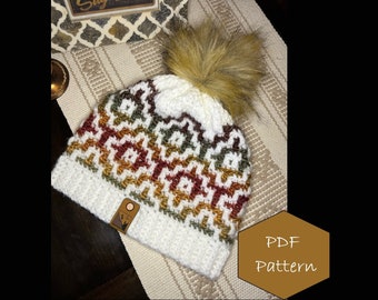 Mosaic Crochet Beanie Pattern with links to Tutorials (One Size)