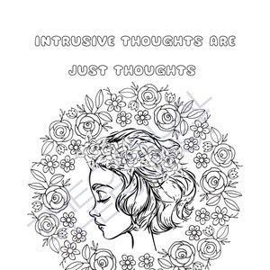 Intrusive Thoughts are Just Thoughts Coloring Page, Affirmation Coloring Page, Mindful Coloring Page, Digital Download