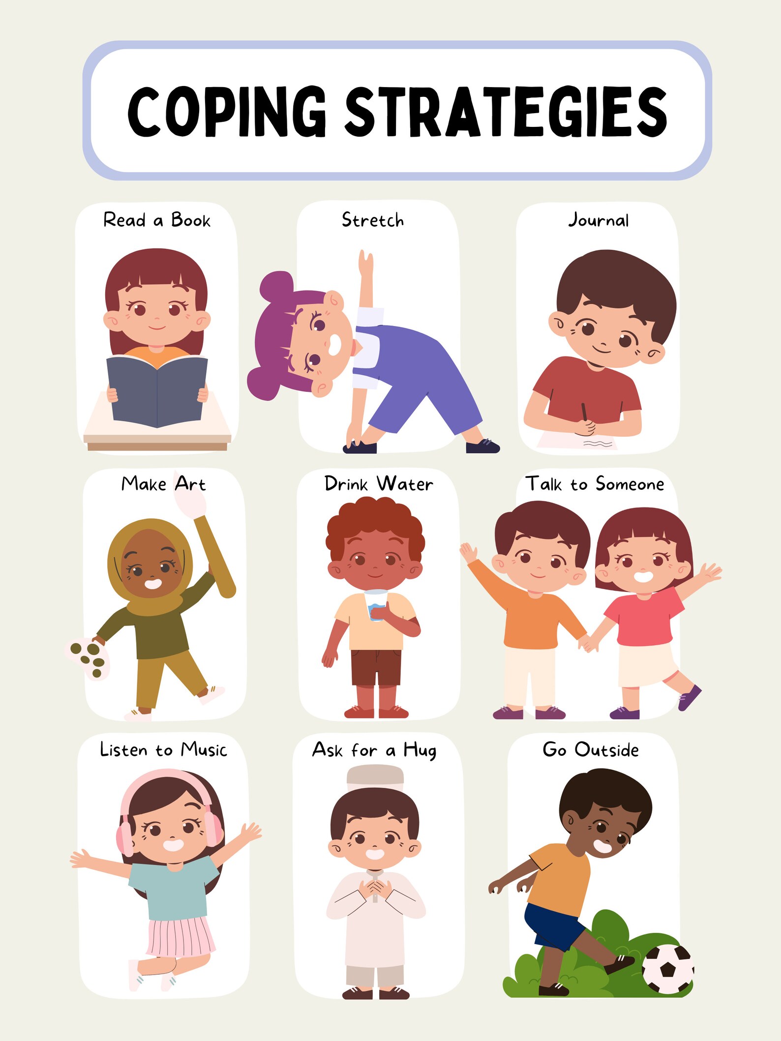 Coping Strategies Poster, Calm Corner, Therapy Wall Art, Digital ...