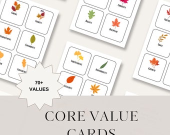 Core Values Cards, Therapy Tools, Digital Download, Mental Health Flash Cards