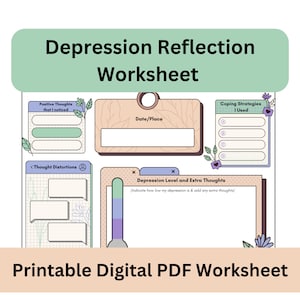 Depression Reflection Worksheet, Therapy Tools, Mental Health Tracker, Digital Download