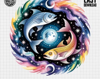 Pisces Zodiac Clipart: Fish Constellation, Galaxy Astrology (PNG Digital Download)