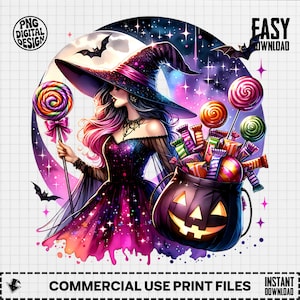 Halloween Witch Clipart, Spooky Season Clipart, Candy Clipart, Halloween Decoration, Witch Png, Candy Png, Halloween Art