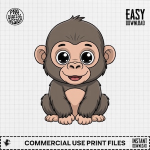 Baby Gorilla Clipart, Cute Baby Animal Clipart, Baby Nursery Clipart, Jungle Safari, Baby Shower Clipart, Baby Gorilla Png