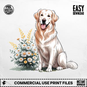Golden Retriever PNG, Clipart de Golden Retriever, Perro PNG, Perro Floral PNG, Mascota PNG, Sublimación PNG, Descarga Digital