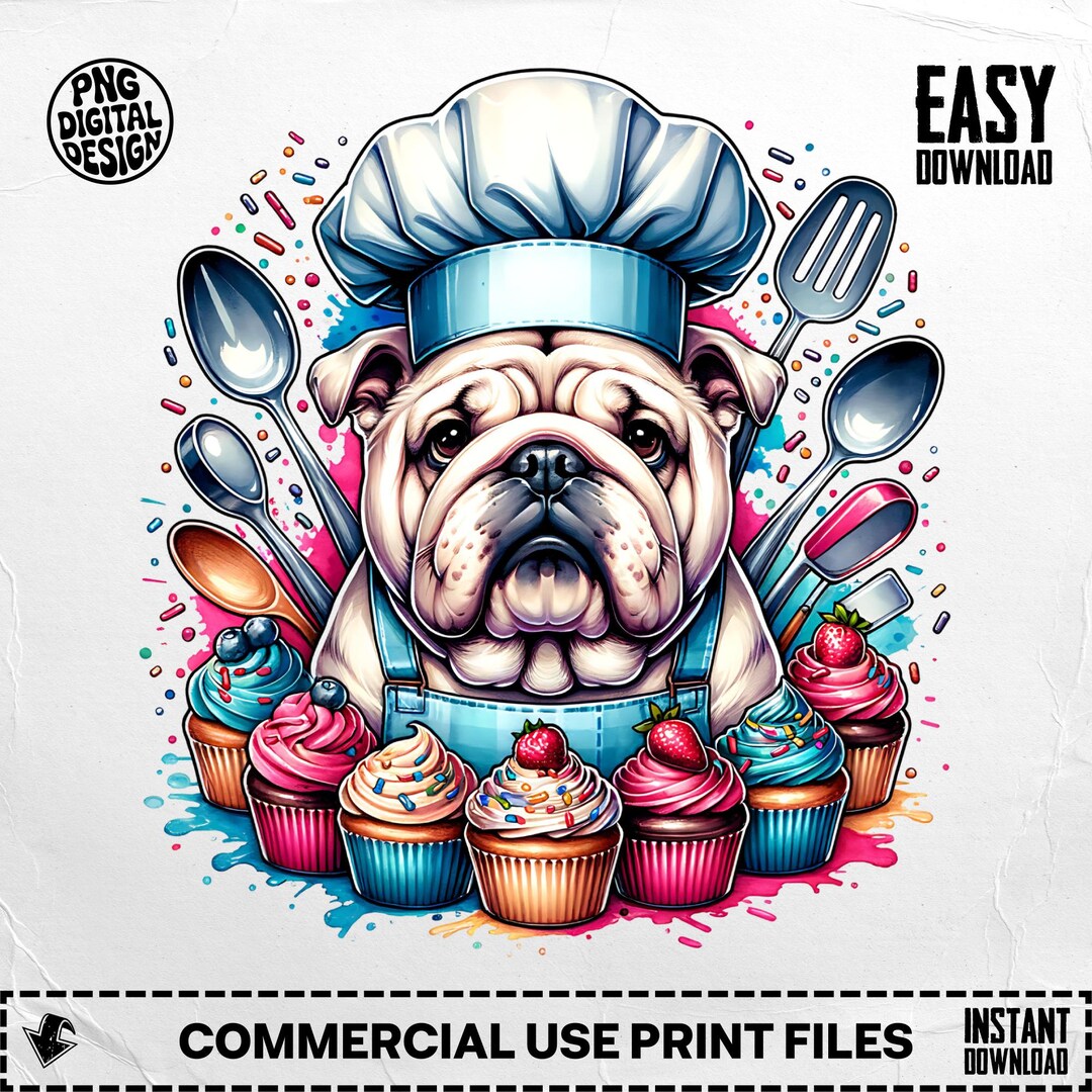 Bulldog Chef Clipart: Cupcake Baking Dog PNG (digital Download, 300 DPI ...