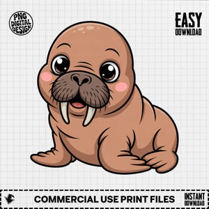 Baby Walrus Clipart, Cute Baby Animal Clipart, Baby Nursery Clipart, Arctic Animal, Baby Shower Clipart, Baby Walrus Png