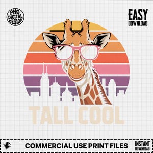 Giraffe with Glasses Clipart, Tall Cool Clipart, Cute Giraffe Clipart, Giraffe Nursery, Giraffe Safari, Giraffe Png, Digital