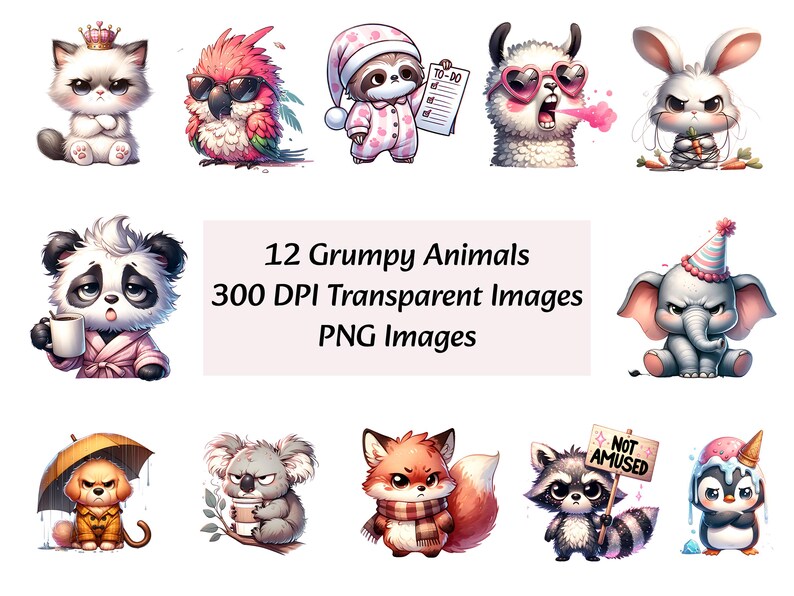 Grumpy Animals Clipart: Funny Cartoon PNG Images for Scrapbooking ...