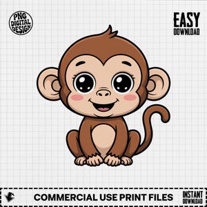 Baby Monkey Clipart, Cute Baby Animal Clipart, Baby Nursery Clipart, Jungle Safari, Baby Shower Clipart, Baby Monkey Png