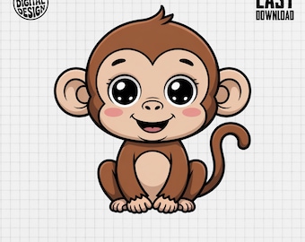Monkey Clipart, Jungle Animal PNG (Digital Download