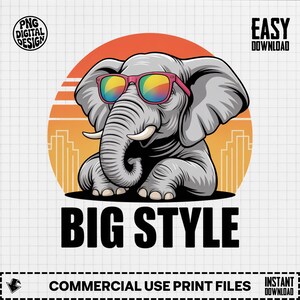 Cool Elephant Clipart, Stylish Animal Clipart, Sunglasses Elephant, Big Style Animal, Elephant Png, Elephant Illustration, Digital Art