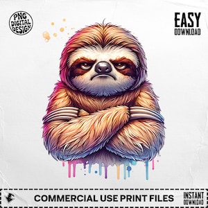 Cute Sloth Clipart | Cute Watercolor Sloth PNG | Nursery Animal | Transparent Animal Graphics for Kids | Commercial Free License
