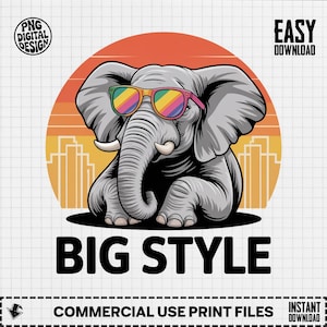 Big Style Elephant Clipart, Cool Animal Clipart, Stylish Elephant, Modern Graphic, Big Style Design, Elephant Png, Elephant Jpg