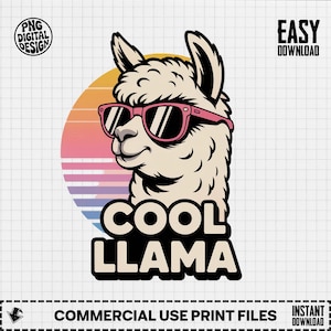 Retro Sunset Llama Clipart: Sunglasses Alpaca PNG (Digital Download)