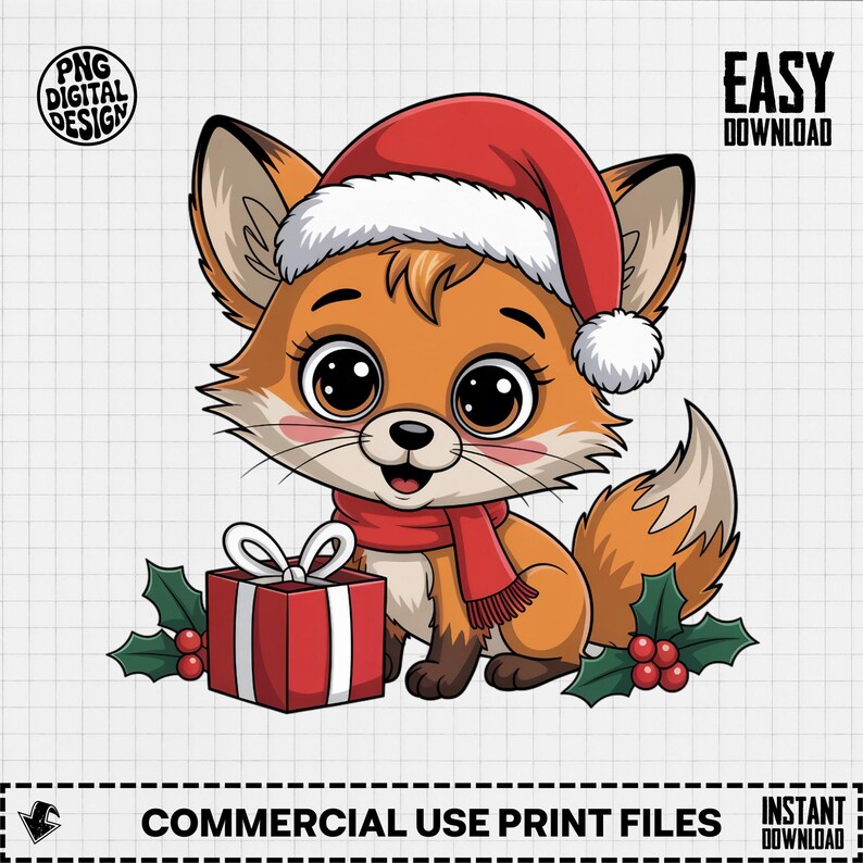 Christmas Fox Clipart, PNG (digital Download) - Etsy