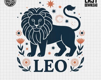 Boho Leo Clipart: Zodiac Lion Sign, Stars (PNG Downloadable File)
