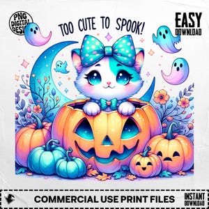 Süße Halloween Katze, digitale Kunst, Kürbis Clipart, Kawaii Geist Illustration, Gruselige Saison Download, Herbst Dekor, Katze im Kürbis, Bild