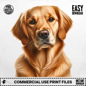 Golden Retriever Portrait Digital Print, Dog Lover Gift, Pet Portrait, Golden Retriever Art, Home Decor, Digital Download, Dog Breed Art