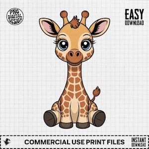Baby Giraffe Clipart, Cute Baby Animal Clipart, Baby Nursery Clipart, Jungle Safari, Baby Shower Clipart, Baby Giraffe Png