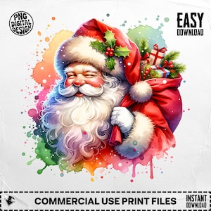 Aquarell Weihnachtsmann Clipart | Vintage Weihnachten PNG | Kommerzielle Lizenz inbegriffen