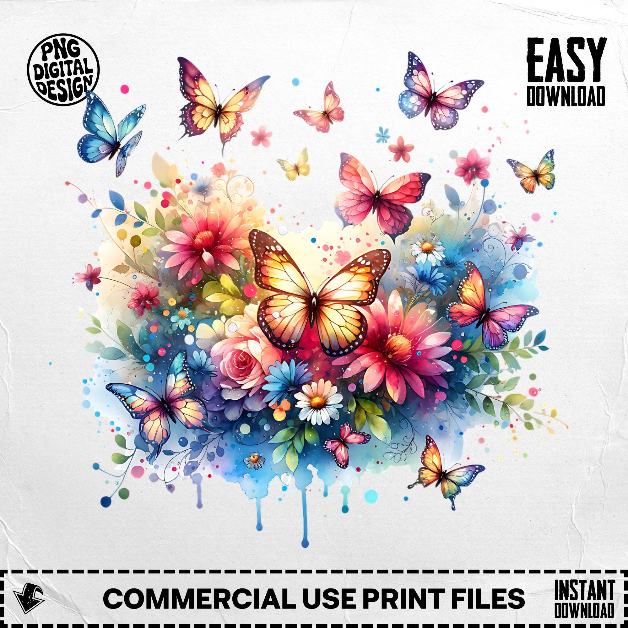 Butterfly Digital, Floral Butterfly Art, Butterfly Clipart Download, Watercolor Butterfly Image, Butterfly Design