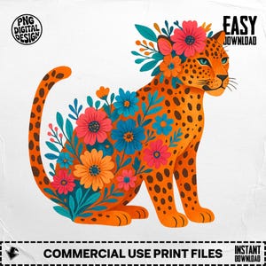 Floral Leopard PNG, Leopard Clipart, Flower Leopard, Digital Download PNG, Animal Sublimation, Floral Animal Digital