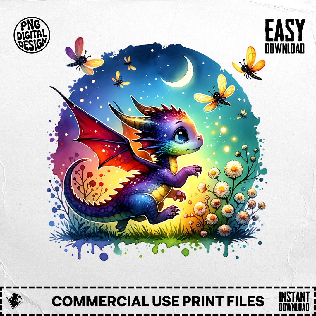 Baby Dragon Clipart PNG: Whimsical Watercolor Nursery Art (digital ...