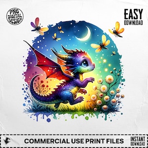 Baby Dragon Clipart PNG: Whimsical Watercolor Nursery Art (Digital Download)