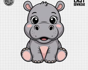 Baby Hippo Clipart, Nursery Animal PNG (Digital Download