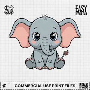 Baby Elephant Clipart, Cute Baby Animal Clipart, Nursery Clipart, Jungle Safari, Baby Shower Clipart, Elephant Png