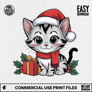 Christmas Cat Clipart, Cute Cat Clipart, Santa Cat Clipart, Holiday Cat, Christmas Animal, Christmas Cat Png, Cute Kitten Png