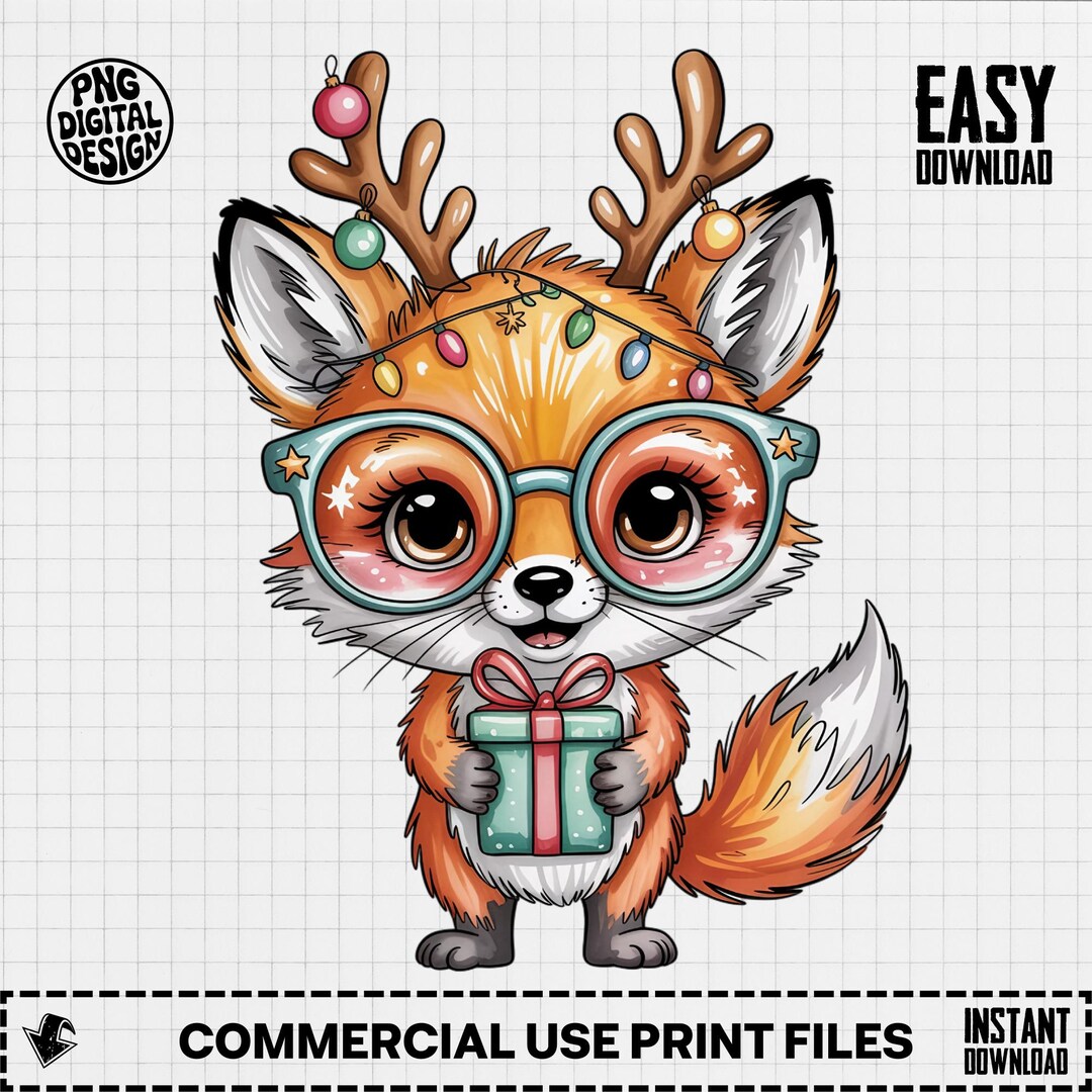 Christmas Fox Clipart: Holiday PNG With Present (digital Download) - Etsy