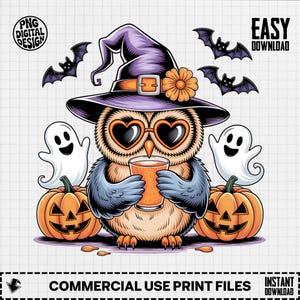 Halloween Owl Clipart, Cute Owl With Hat, Halloween Party, Spooky Clipart, Ghost Clipart, Pumpkin Clipart, Halloween Owl Png