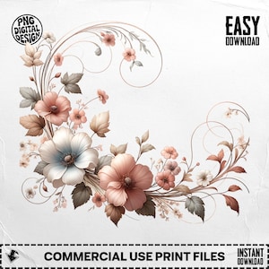 Curved Wildflower Divider Clipart - Pastel Floral PNG | Commercial Use License