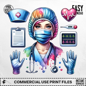 Nurse Clipart PNG, Medical Professional, Digital Download 300 DPI PNG, Doctor Art, Healthcare, Nurse Vector, Stethoscope, Medical Art
