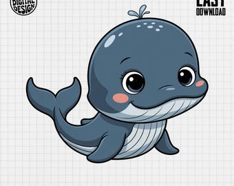 Baby Whale Clipart, Ocean Nursery PNG (Digital Download