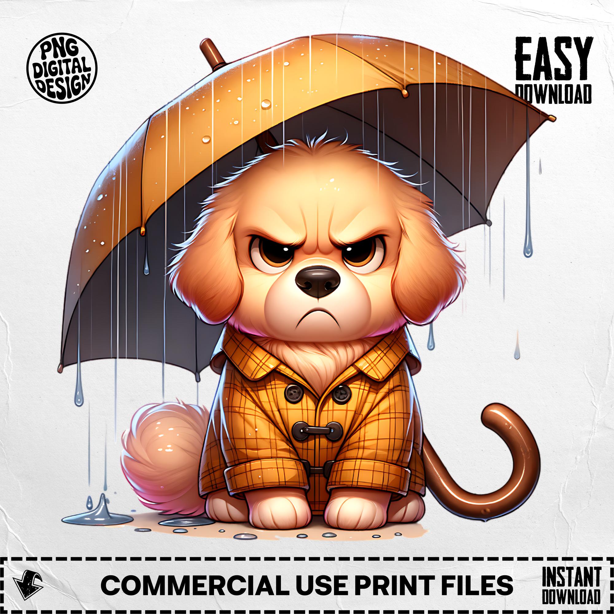 Grumpy Dog PNG, Dog Clipart, Umbrella PNG, Cute Puppy, Sublimation PNG, Digital Download, Cartoon Dog