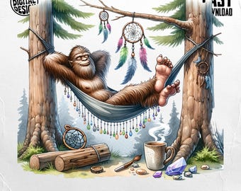 Bigfoot Hammock PNG, Sasquatch Dreamcatcher Art (Digital Download)