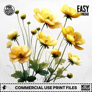 Yellow Buttercup Watercolor Clipart: Spring Floral PNG (Digital Download)