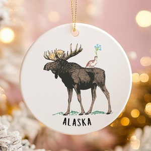 Alaska kerstornament, kerstdecor, Alaska cadeau, uniek ornament, keramisch ornament, Alaska kerstmis, staat ornamenten, Anchorage, eland