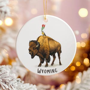 Wyoming Christmas Ornament, State Ornament, Wyoming Gift, Ceramic Ornament, State Symbols, Wyoming Souvenir, USA Ornament, Bison Ornament