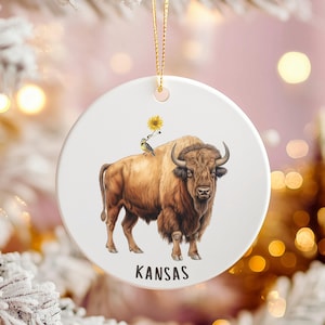 Kansas Christmas Ornament, State Ornament, Kansas Gift, Ceramic Ornament, State Symbols, Kansas Souvenir, USA Ornament, Sunflower