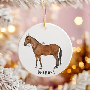 Vermont Christmas Ornament, State Ornament, Vermont Gift, Ceramic Ornament, State Symbols, Vermont Souvenir, USA Ornament, Horse Ornament