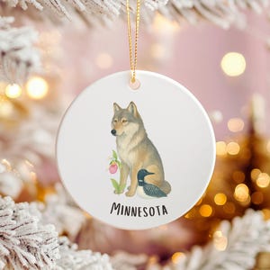 Minnesota Christmas Ornament, State Ornament, Minnesota Gift, Ceramic Ornament, State Symbols, Minnesota Christmas Decor, Wolf Ornament