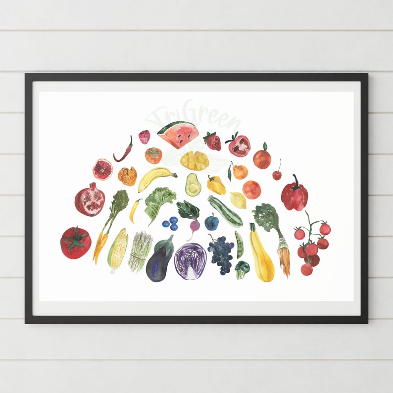 Fruit and Vegetable Art Rainbow Printable Art Vegan Art Etsy